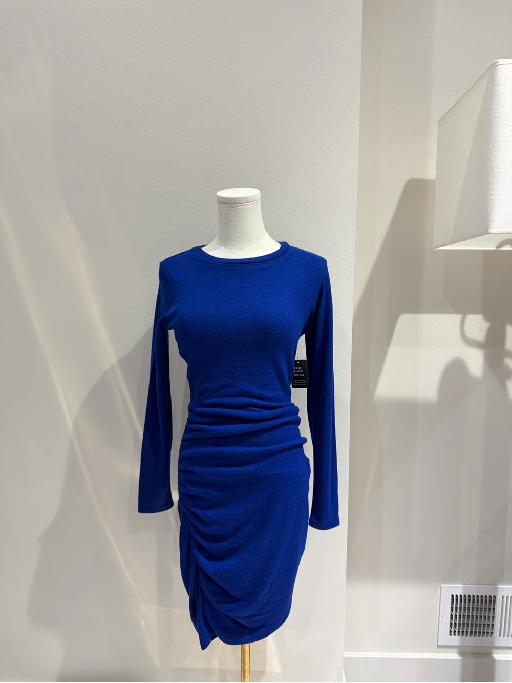 Express Royal Blue Long-Sleeve Ruched Dress